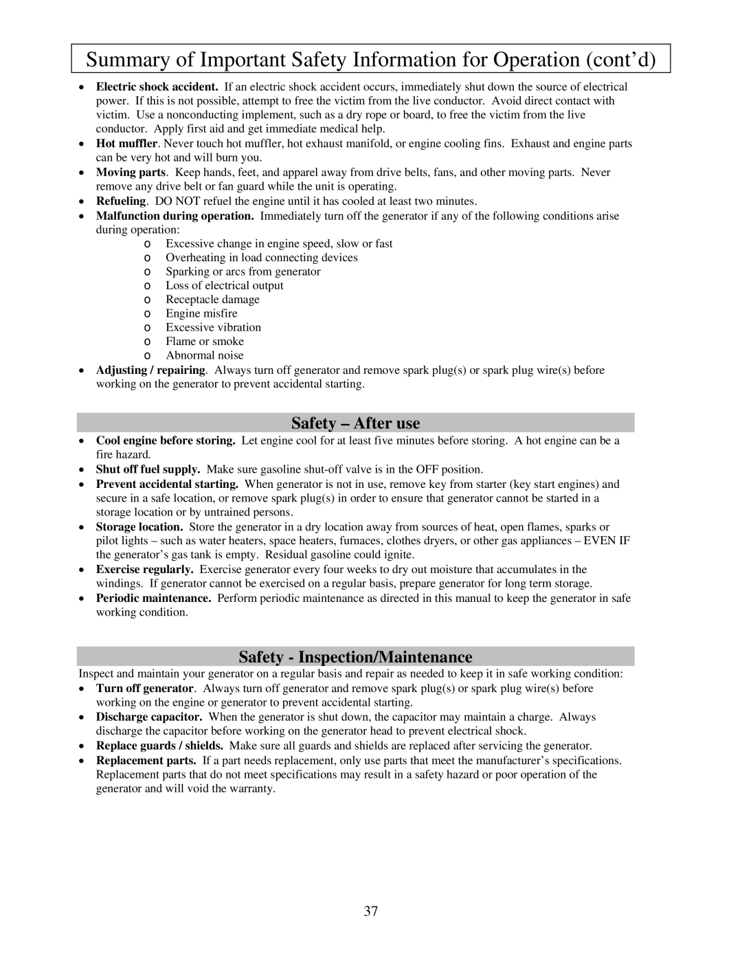 North Star M165923V.1 owner manual Safety After use, Safety Inspection/Maintenance 