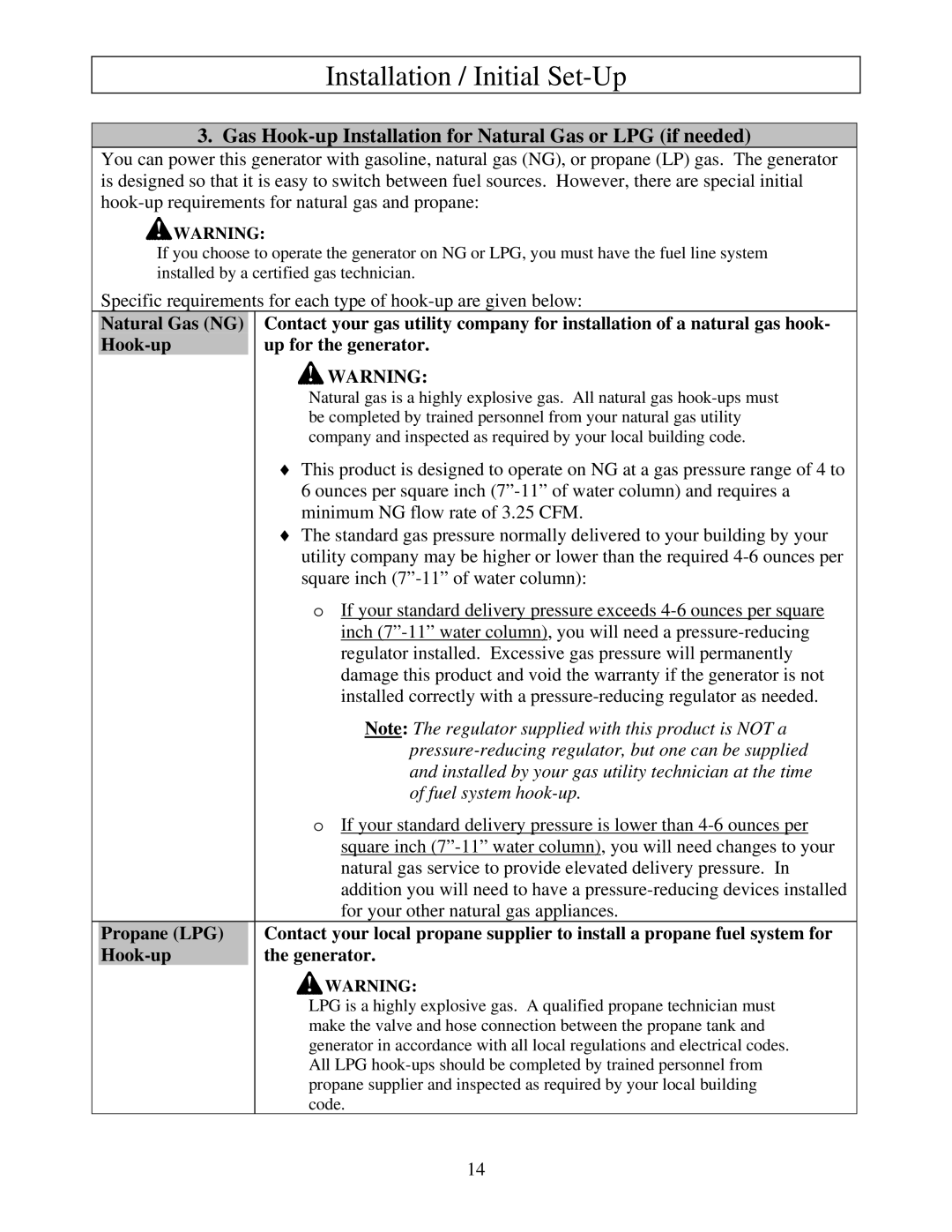 North Star M165938N owner manual Gas Hook-up Installation for Natural Gas or LPG if needed, Propane LPG, Hook-up Generator 