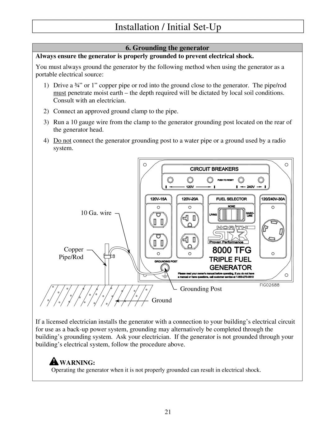 North Star M165938N owner manual Grounding the generator 