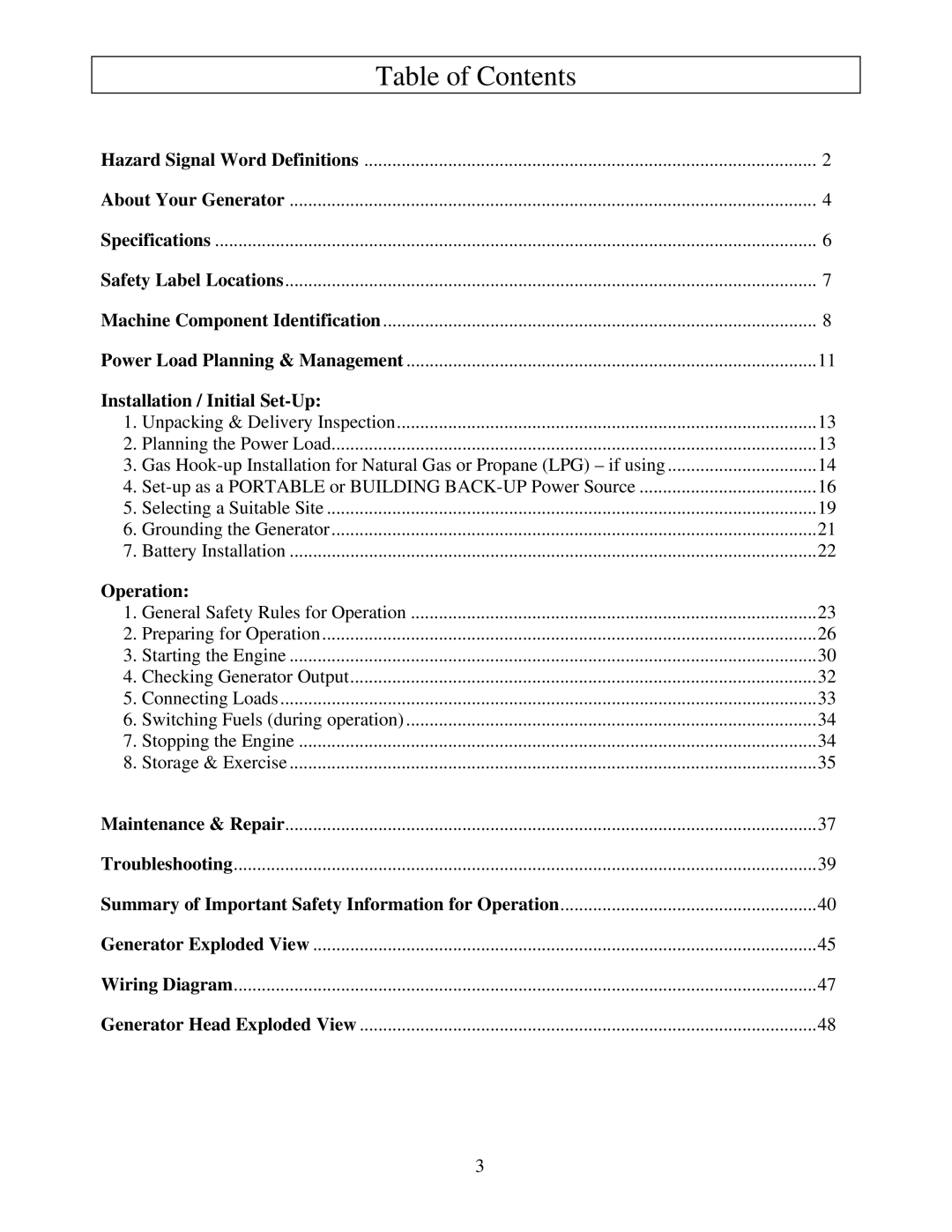 North Star M165938N owner manual Table of Contents 