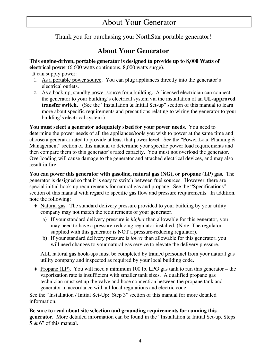 North Star M165938N owner manual About Your Generator 