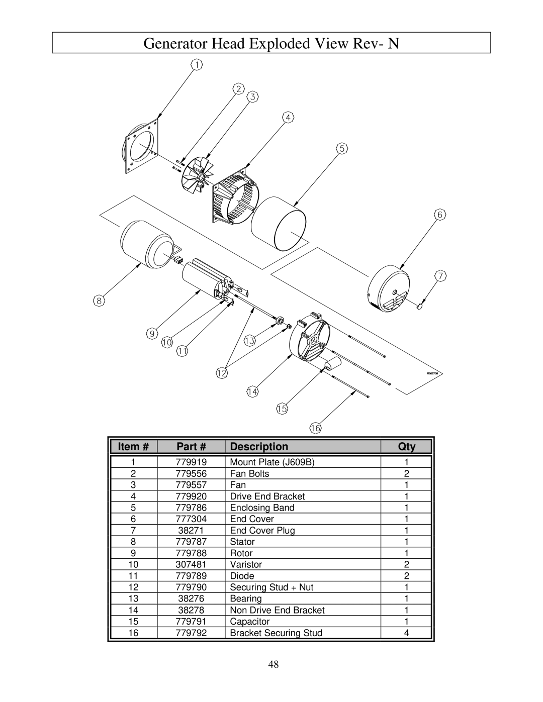 North Star M165938N owner manual Generator Head Exploded View Rev- N, Item # Description Qty 