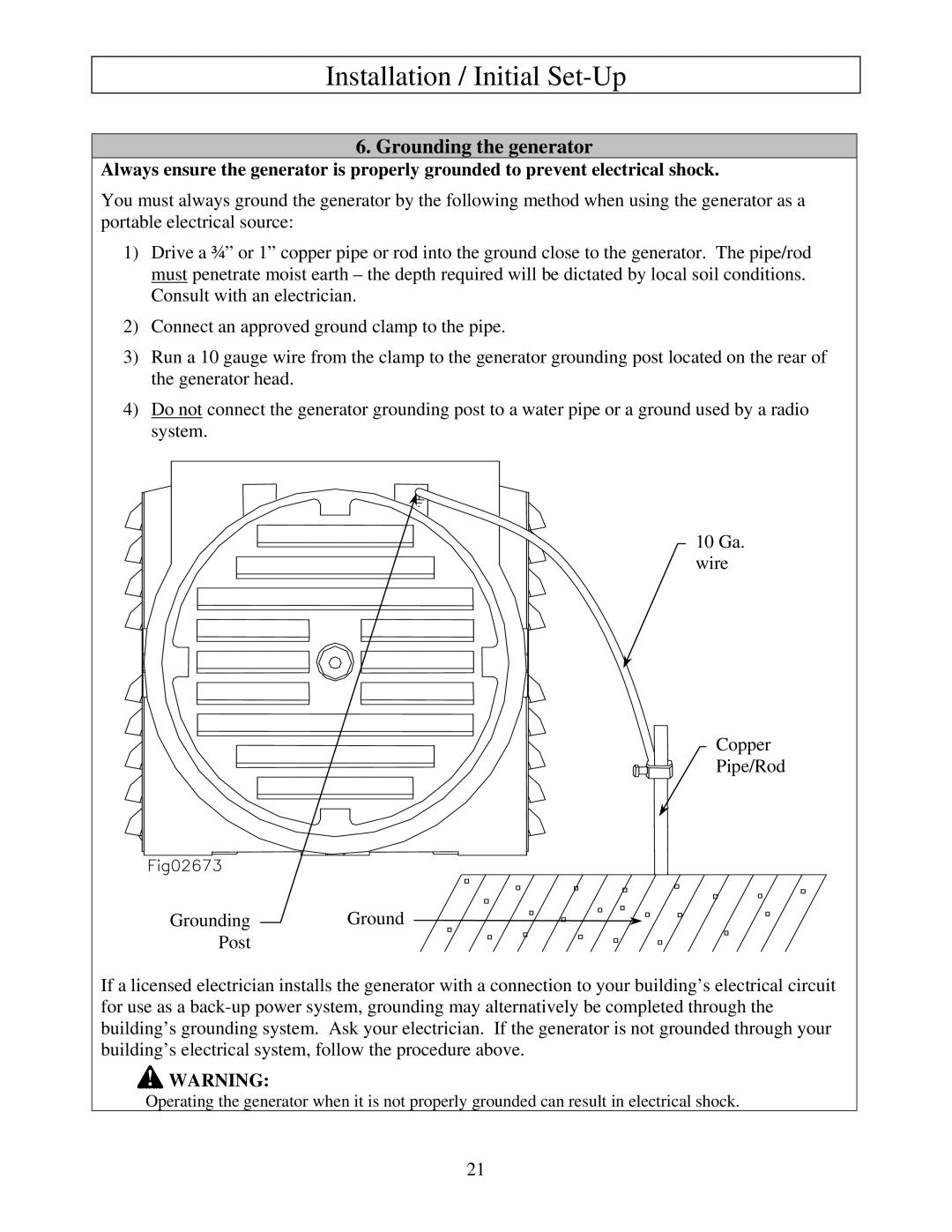 North Star M165939J owner manual Grounding the generator 