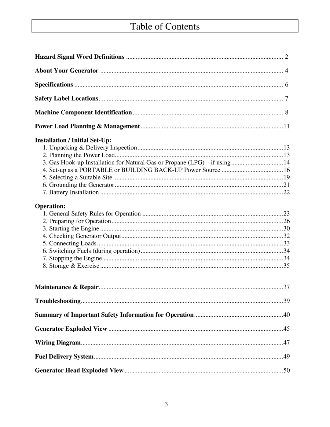 North Star M165939J owner manual Table of Contents 