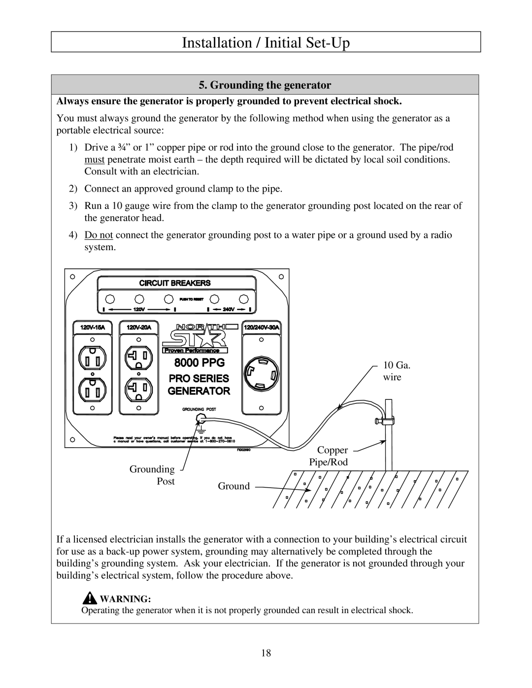 North Star M165957K owner manual Grounding the generator 