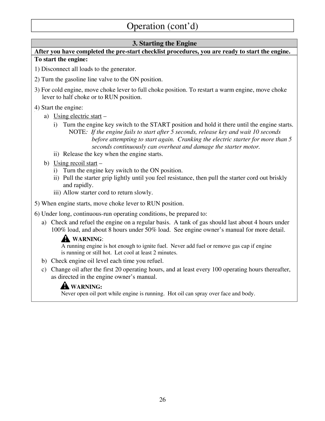 North Star M165957K owner manual Starting the Engine 