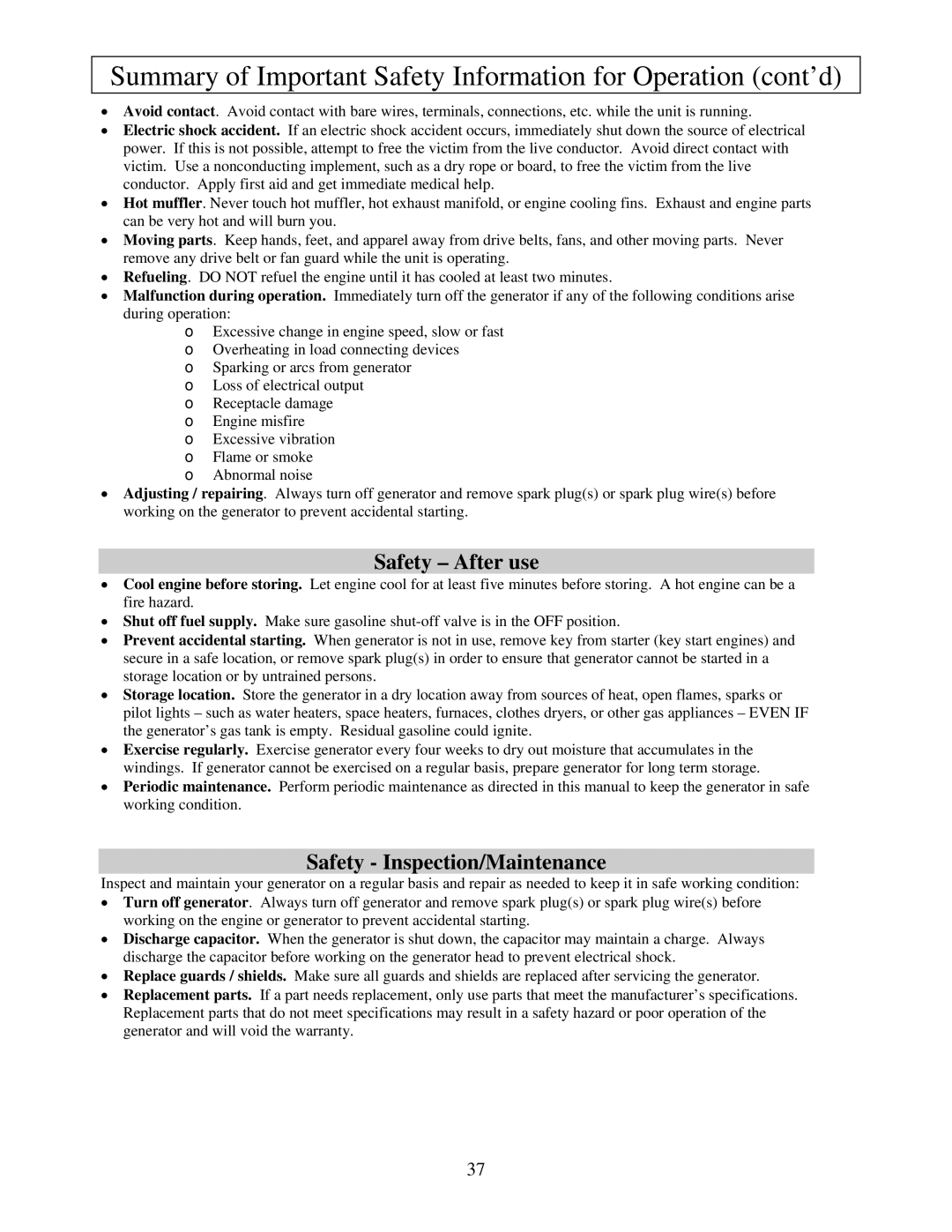 North Star M165957K owner manual Safety After use, Safety Inspection/Maintenance 