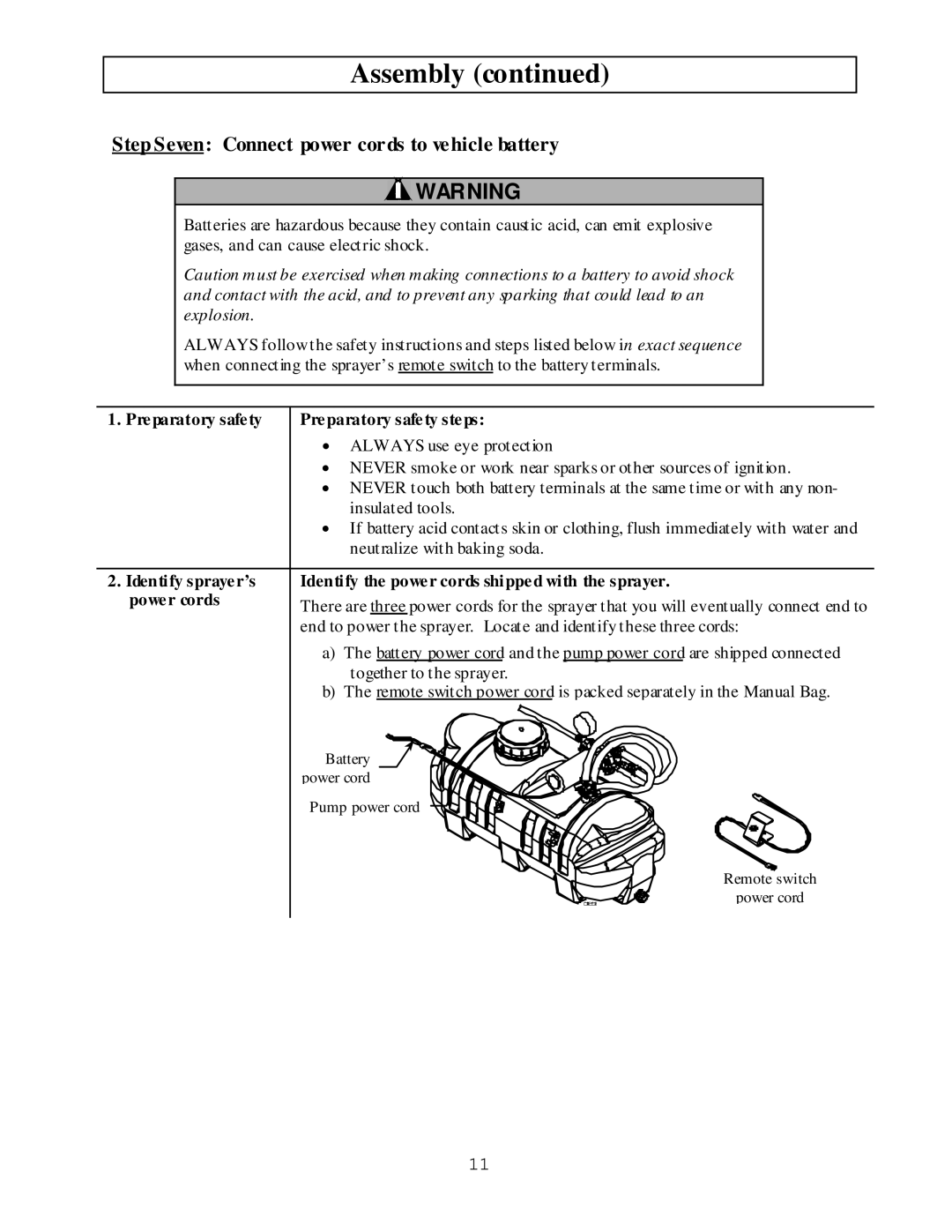 North Star M268180M Step Seven Connect power cords to vehicle battery, Preparatory safety Preparatory safety steps 