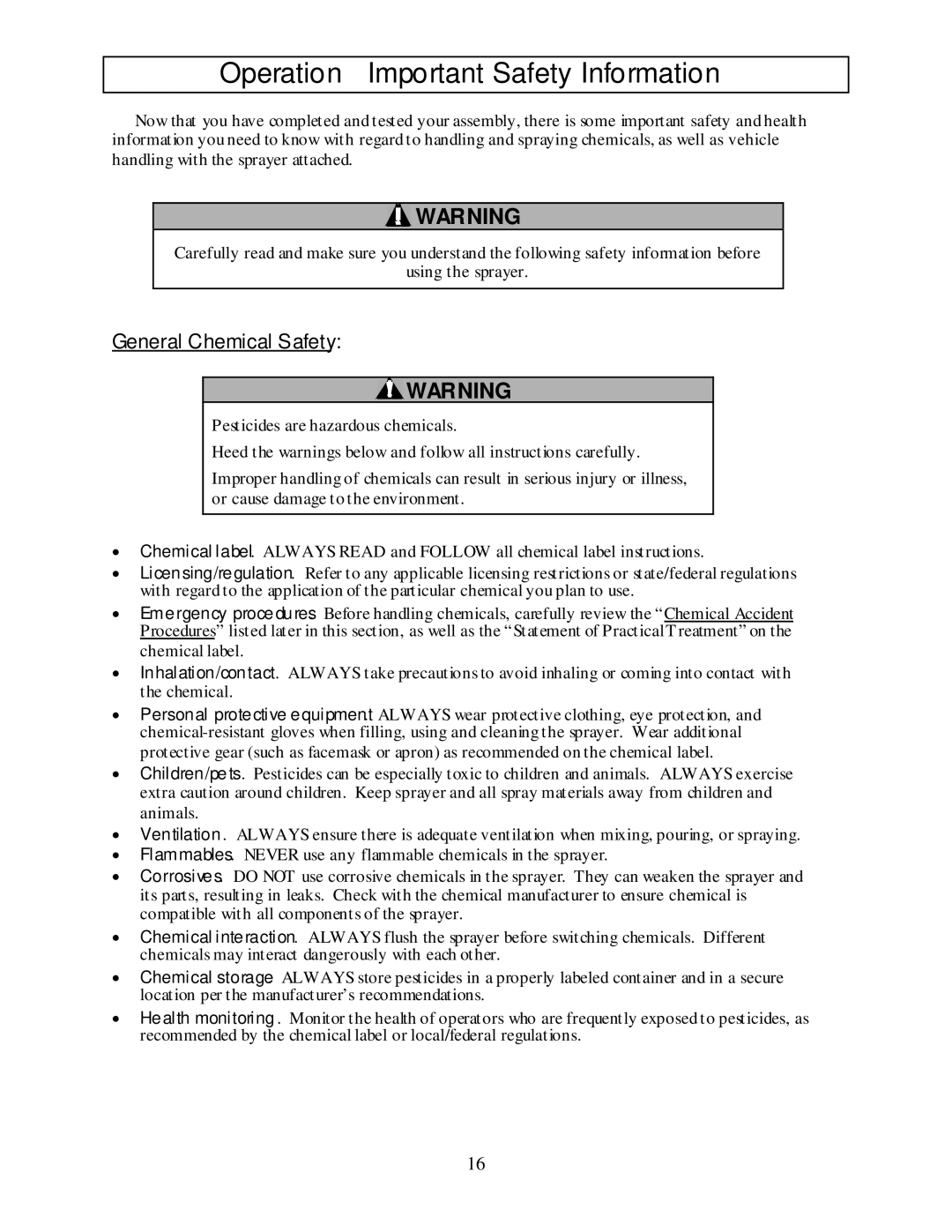 North Star M268180M owner manual Operation Important Safety Information, General Chemical Safety 