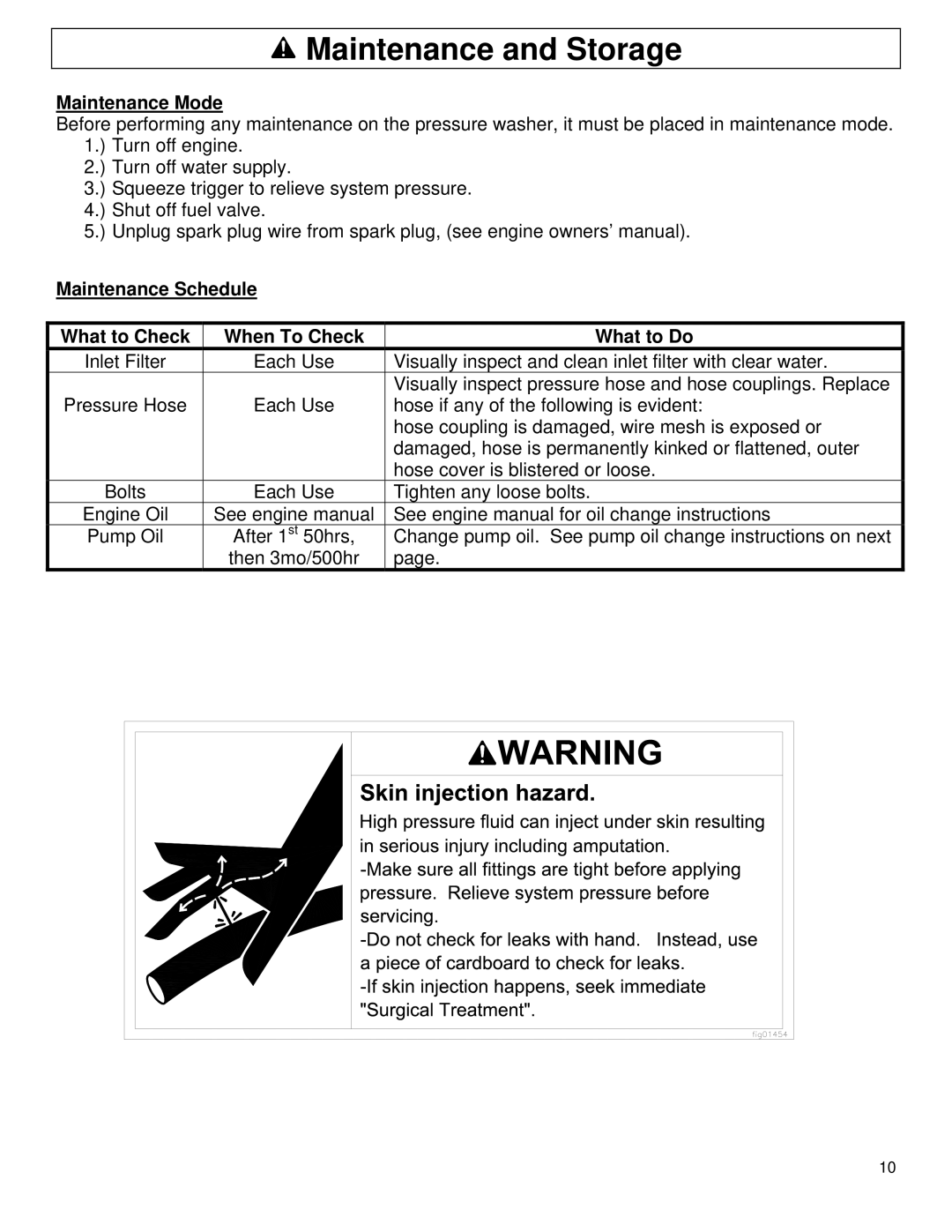 North Star MA 1578111D, MA1578111D owner manual Maintenance and Storage, Maintenance Mode 