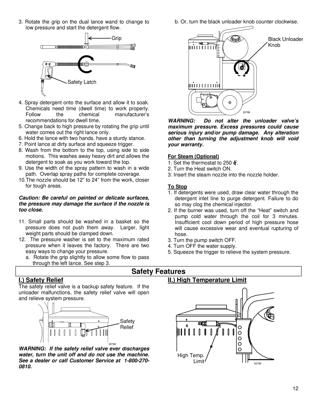 North Star MHOTPWR specifications Safety Relief, II. High Temperature Limit, For Steam Optional, To Stop 