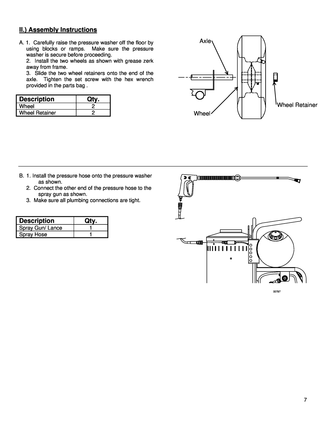 North Star MHOTPWR specifications II. Assembly Instructions, Description, Axle, Wheel Retainer Wheel 