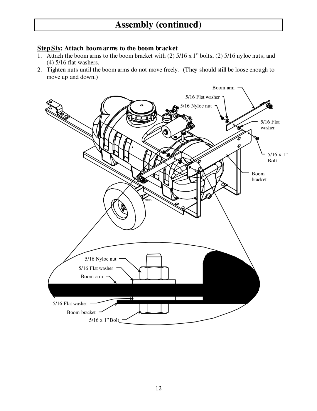 North Star MTBSL owner manual Step Six Attach boom arms to the boom bracket 