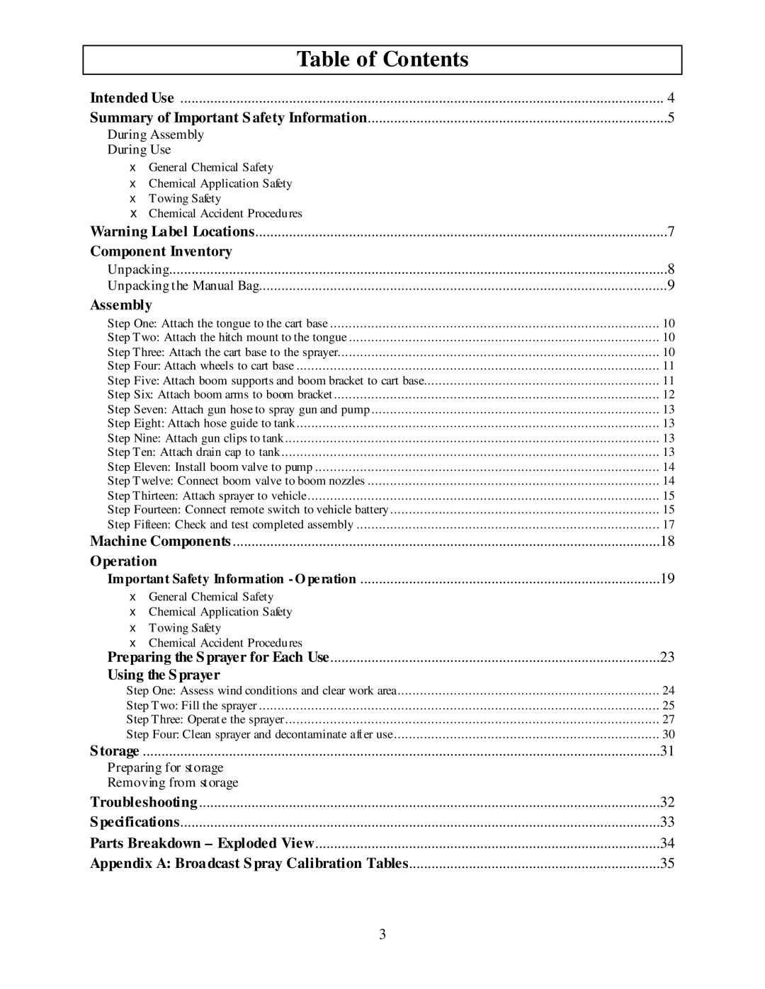 North Star MTBSL owner manual Table of Contents 