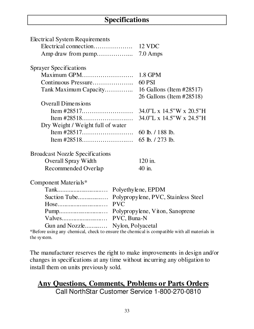 North Star MTBSL owner manual Specifications, Any Questions, Comments, Problems or Parts Orders 