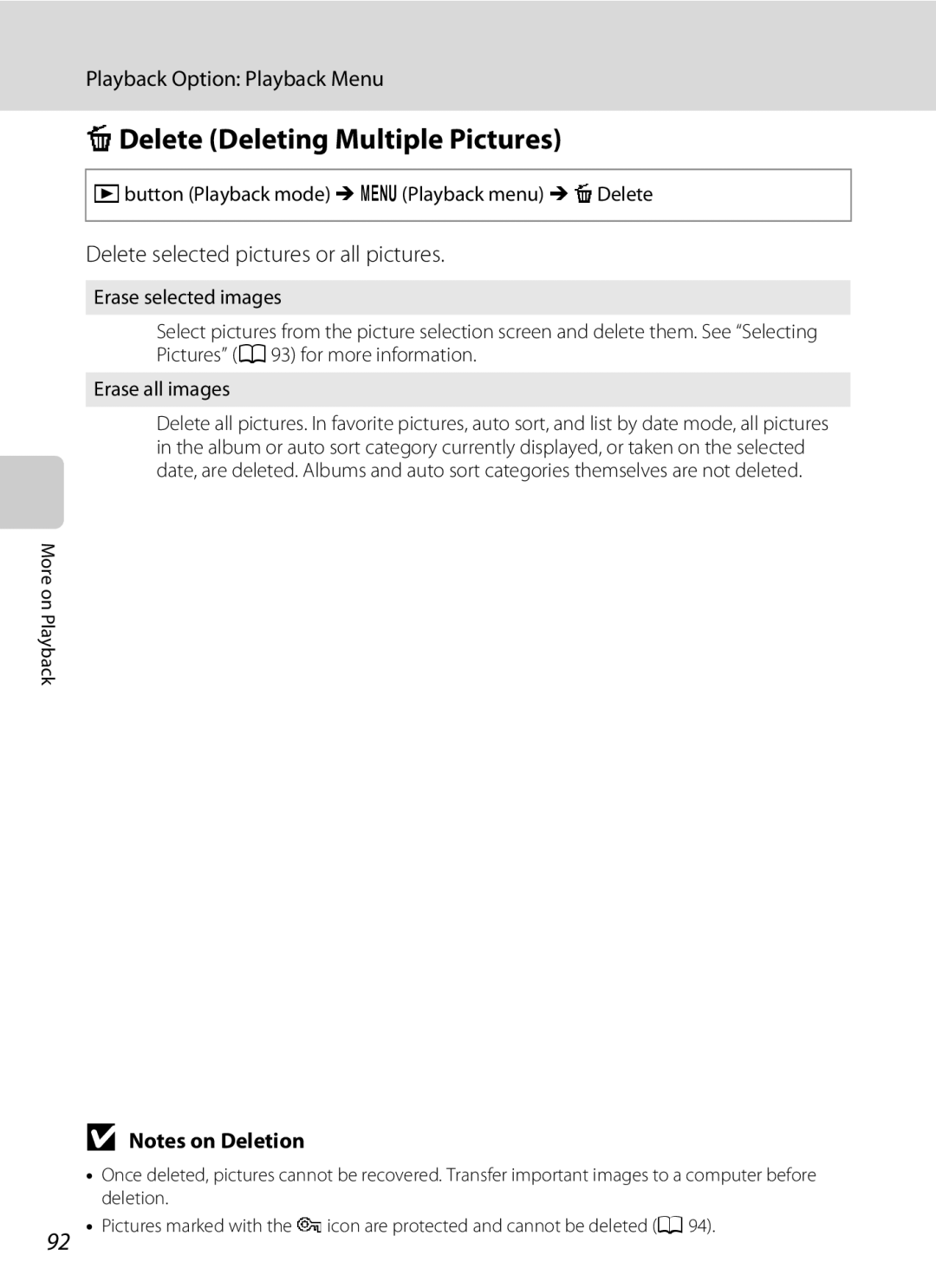 North Star S205 user manual CDelete Deleting Multiple Pictures, Delete selected pictures or all pictures 