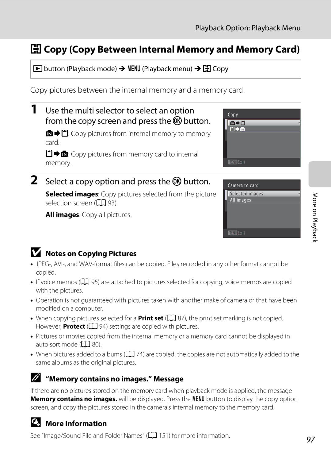 North Star S205 user manual HCopy Copy Between Internal Memory and Memory Card, Use the multi selector to select an option 