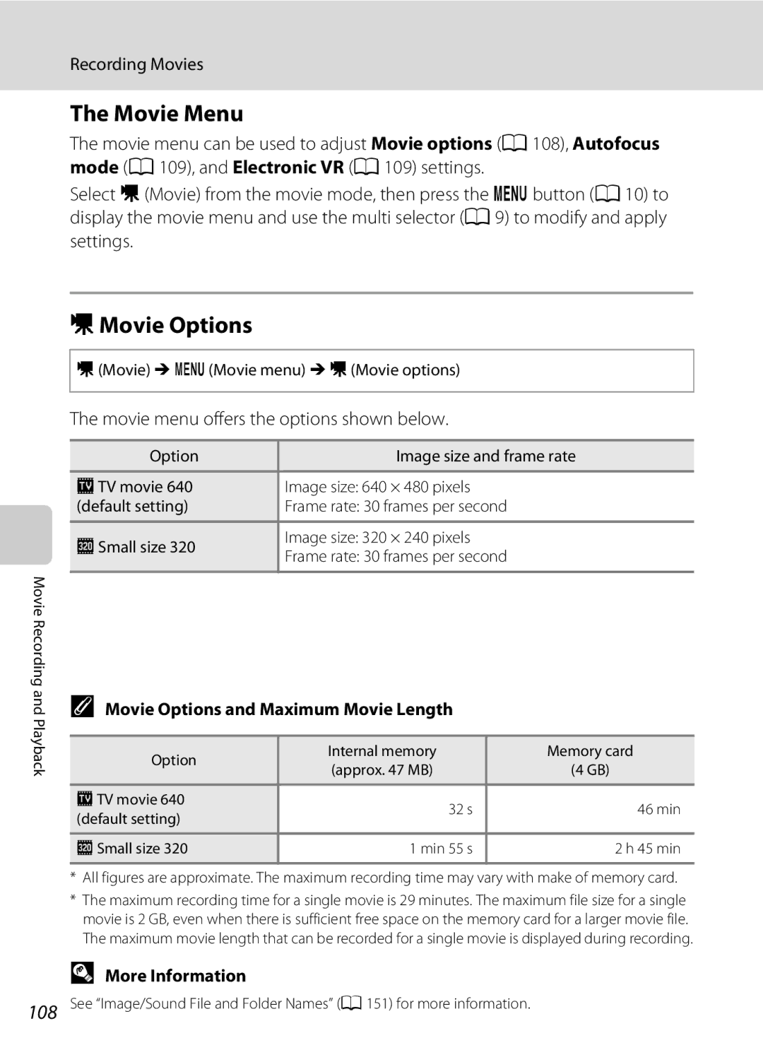 North Star S205 user manual Movie Menu, DMovie Options, Movie menu offers the options shown below 