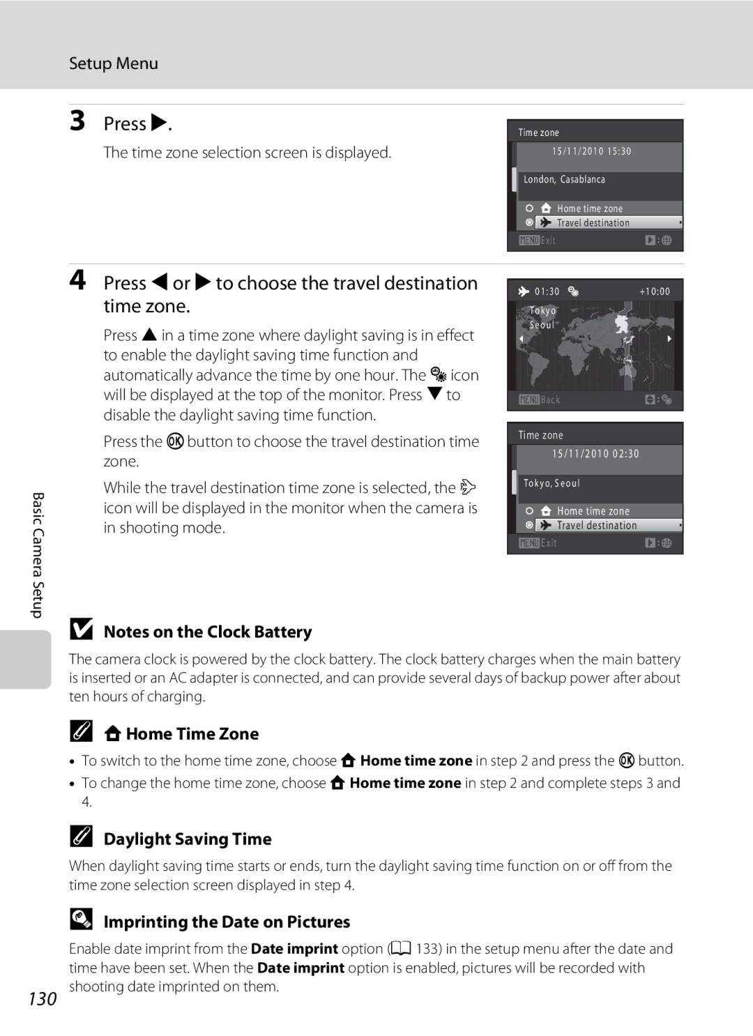 North Star S205 user manual Press K, Press Jor Kto choose the travel destination time zone, WHome Time Zone 