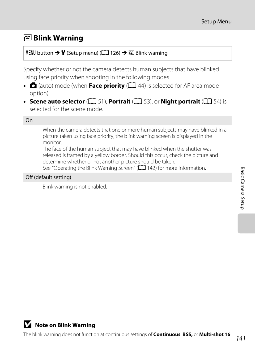 North Star S205 user manual DBlink Warning, Button M zSetup menu A126 M dBlink warning 