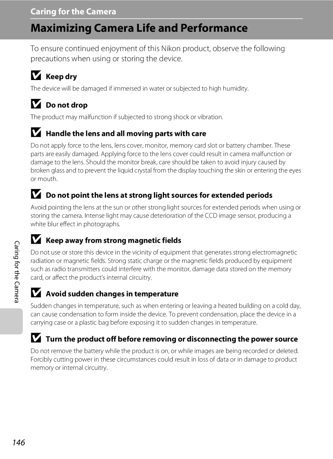 North Star S205 user manual Maximizing Camera Life and Performance, 146 