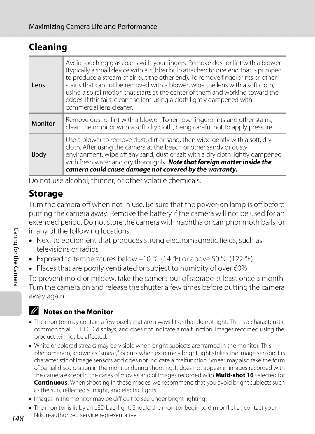 North Star S205 user manual Cleaning, Storage, Do not use alcohol, thinner, or other volatile chemicals 