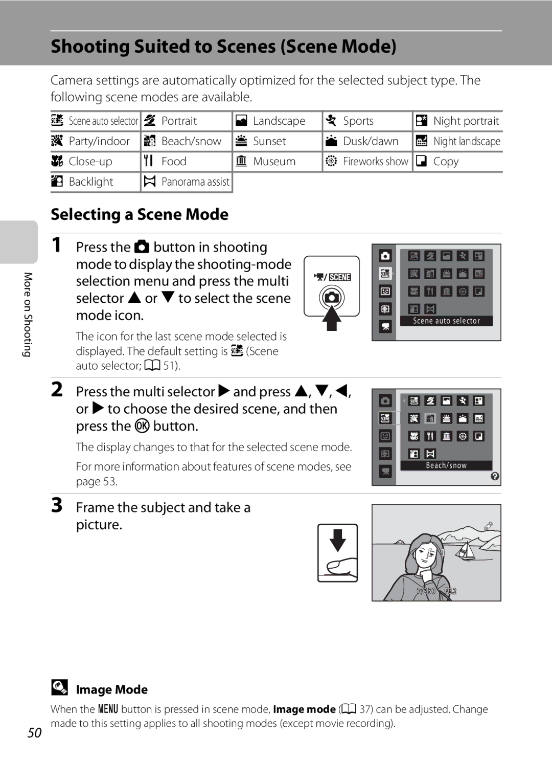 North Star S205 Shooting Suited to Scenes Scene Mode, Selecting a Scene Mode, Close-up Food Museum, Copy, Backlight 