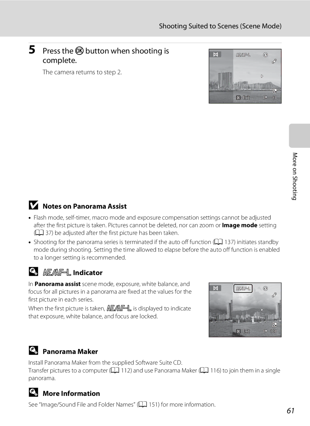 North Star S205 user manual Press the kbutton when shooting is Complete, RIndicator, Panorama Maker, Camera returns to step 