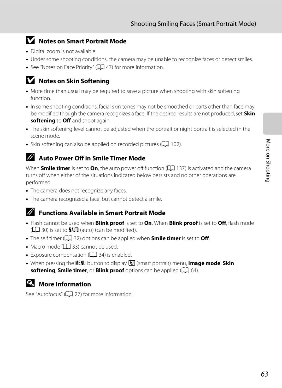 North Star S205 user manual Shooting Smiling Faces Smart Portrait Mode, Auto Power Off in Smile Timer Mode 