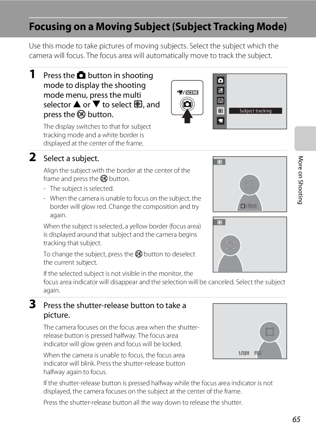 North Star S205 user manual Focusing on a Moving Subject Subject Tracking Mode, Select a subject 