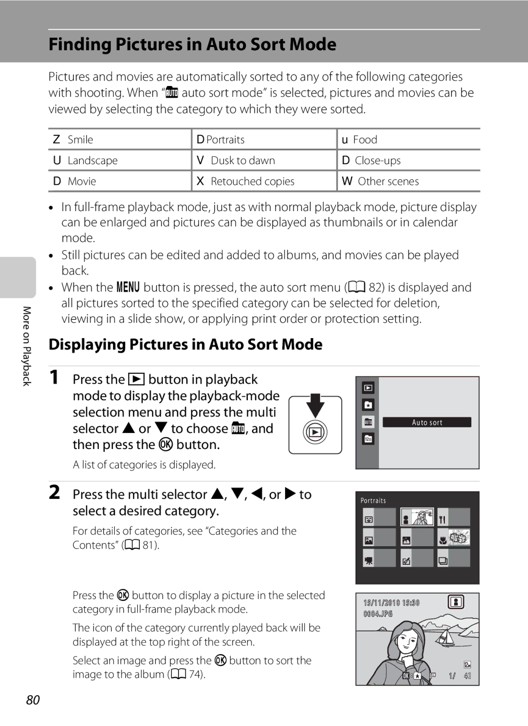 North Star S205 user manual Finding Pictures in Auto Sort Mode, Displaying Pictures in Auto Sort Mode 