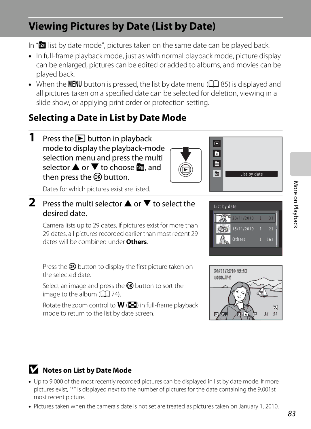 North Star S205 user manual Viewing Pictures by Date List by Date, Selecting a Date in List by Date Mode 