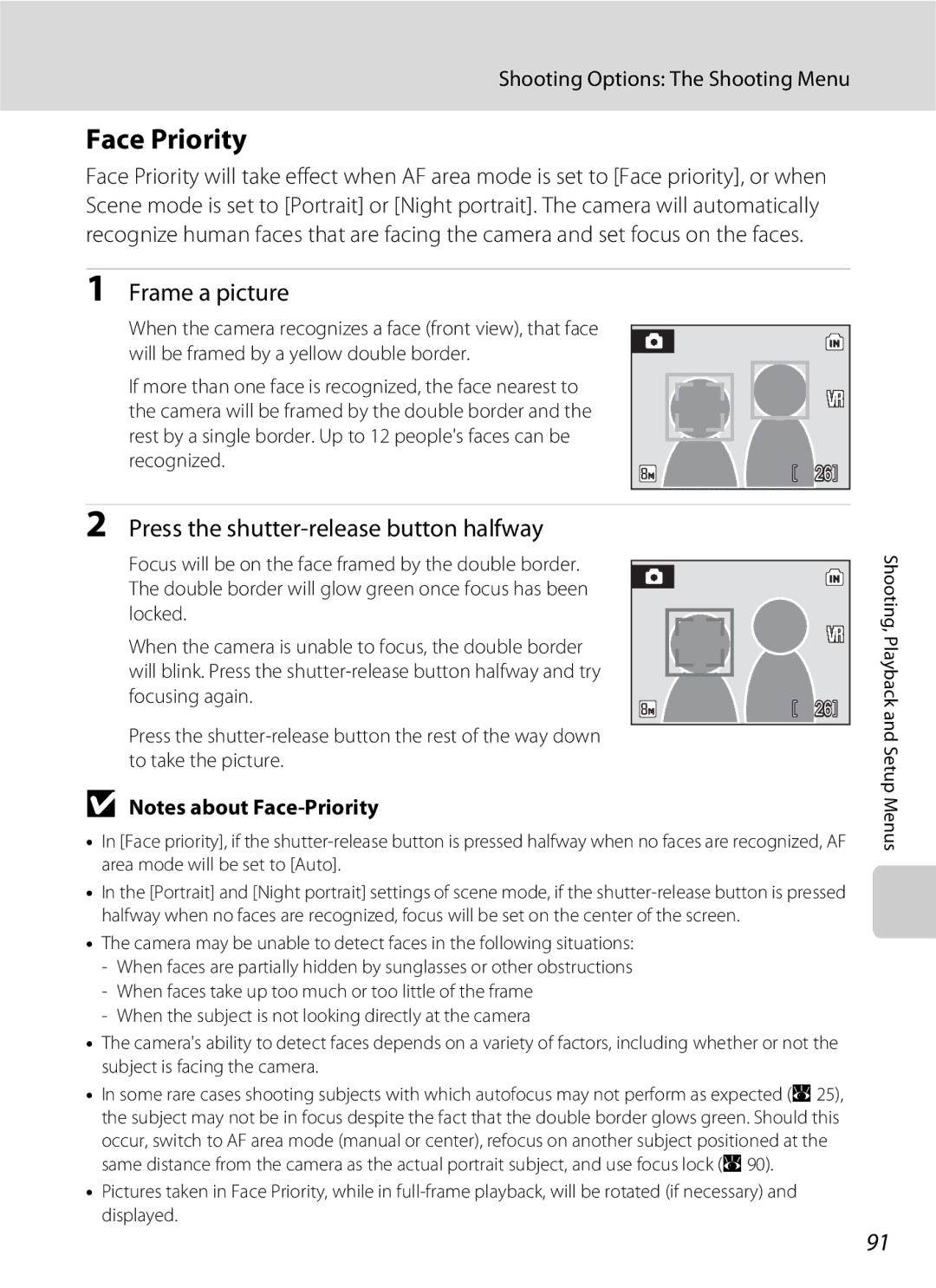 North Star S510 user manual Face Priority, Frame a picture 