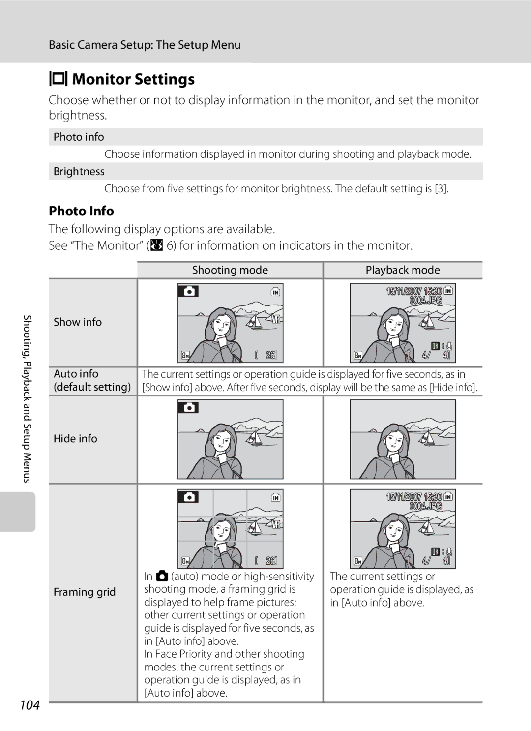 North Star S510 user manual EMonitor Settings, 104, Photo Info 