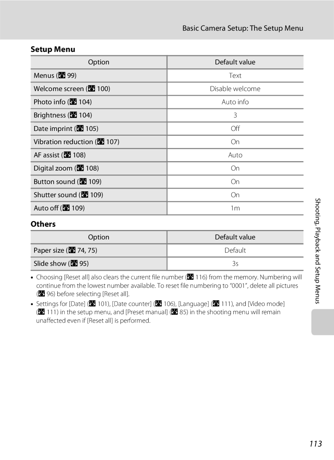 North Star S510 user manual 113, Setup Menu, Others 