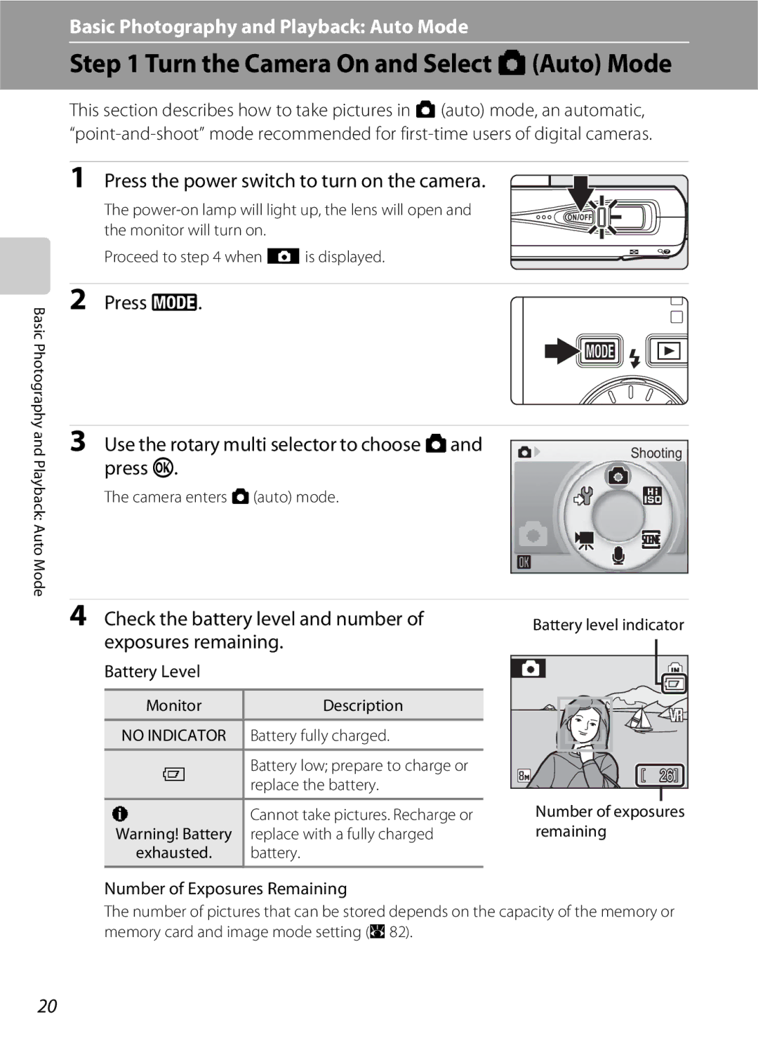 North Star S510 user manual Turn the Camera On and Select AAuto Mode, Press e Use the rotary multi selector to choose Aand 