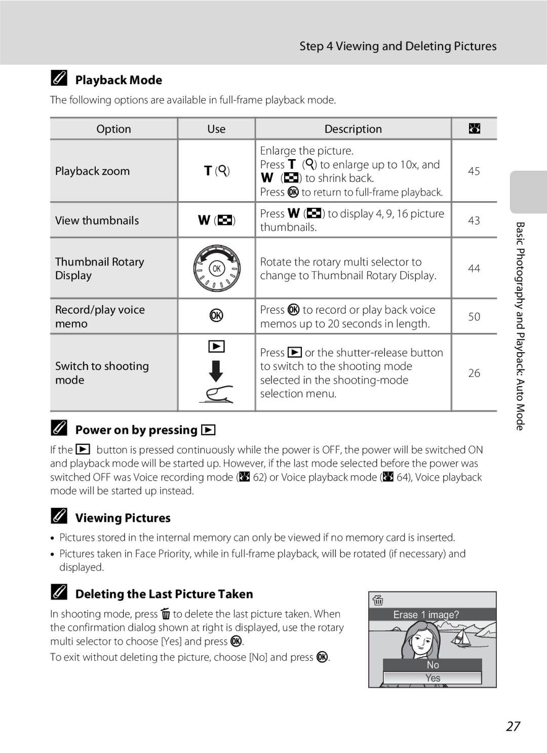 North Star S510 user manual Viewing and Deleting Pictures, Playback Mode, Power on by pressing c, Viewing Pictures 