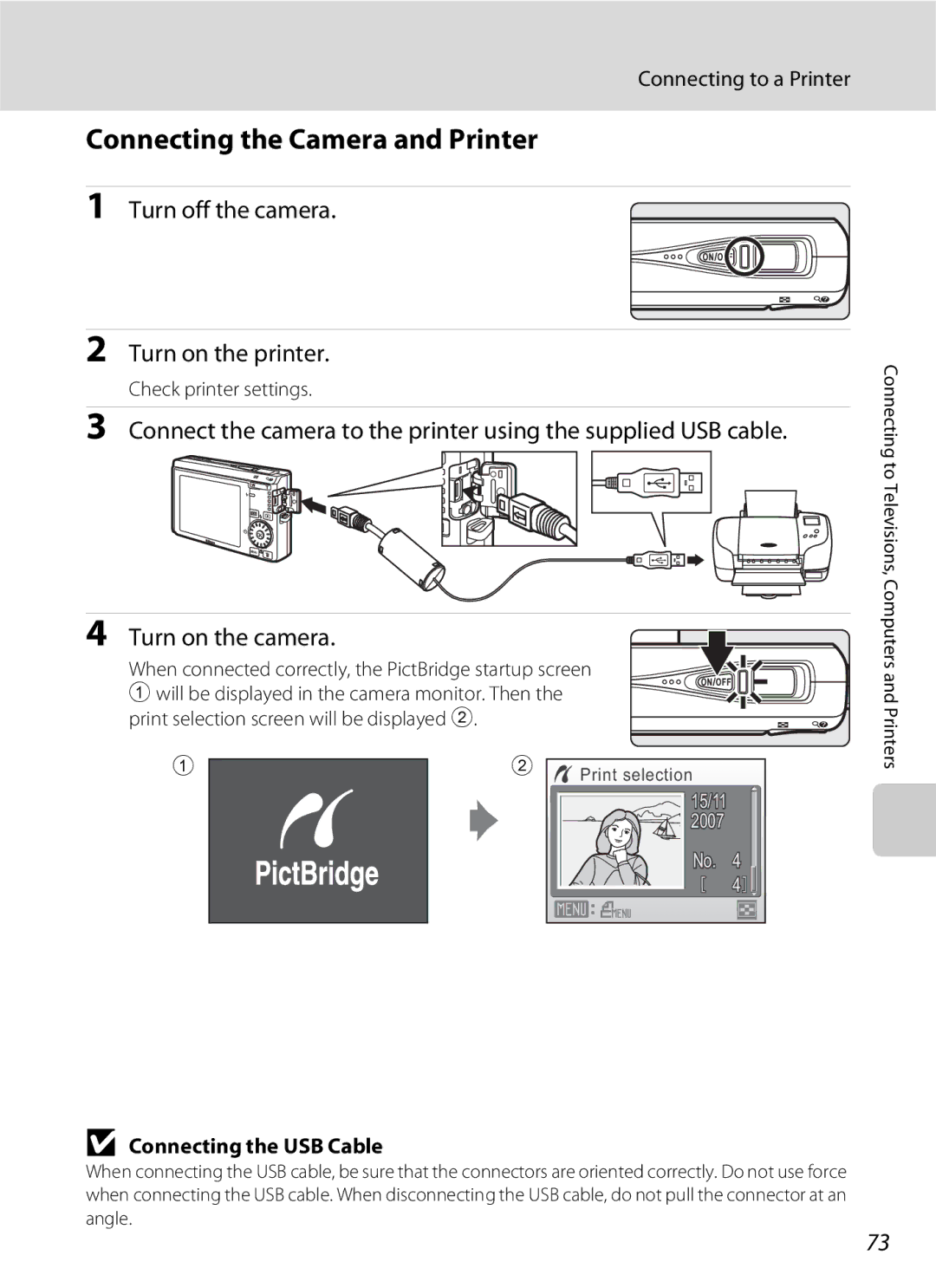 North Star S510 Connecting the Camera and Printer, Turn off the camera Turn on the printer, Connecting to a Printer 