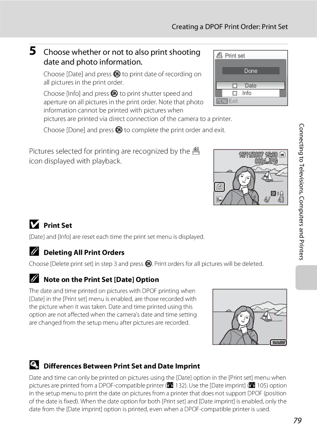 North Star S510 Choose whether or not to also print shooting, Date and photo information, Deleting All Print Orders 