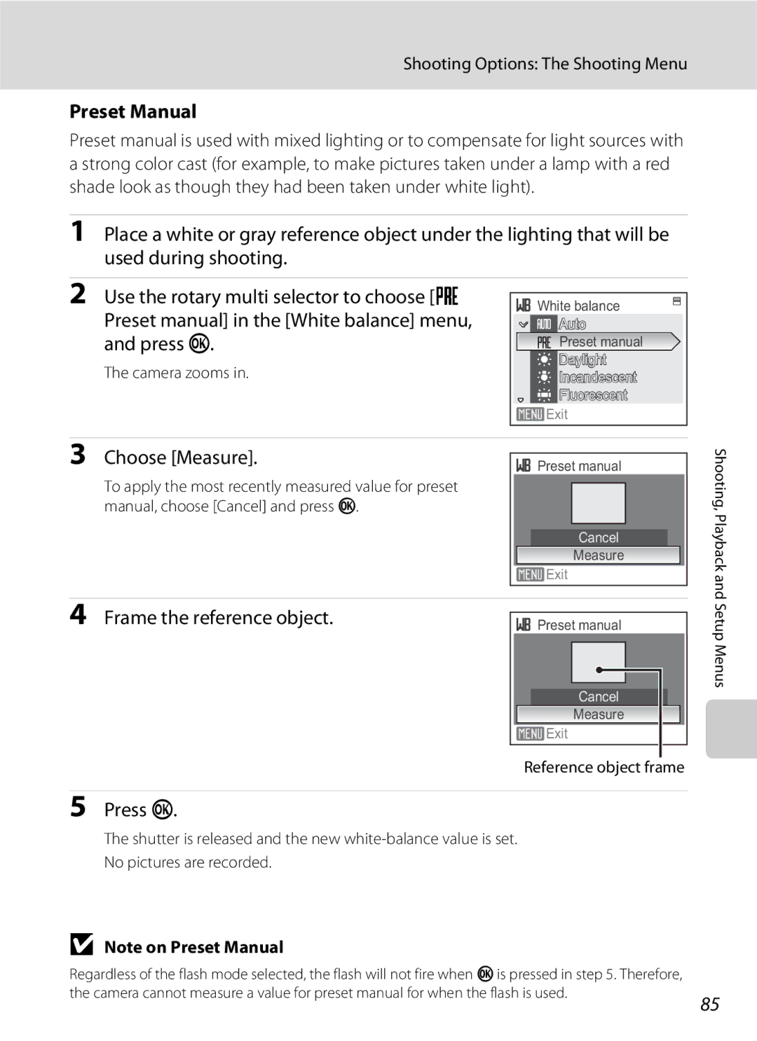 North Star S510 user manual Preset Manual, Choose Measure, Frame the reference object, Camera zooms, Reference object frame 