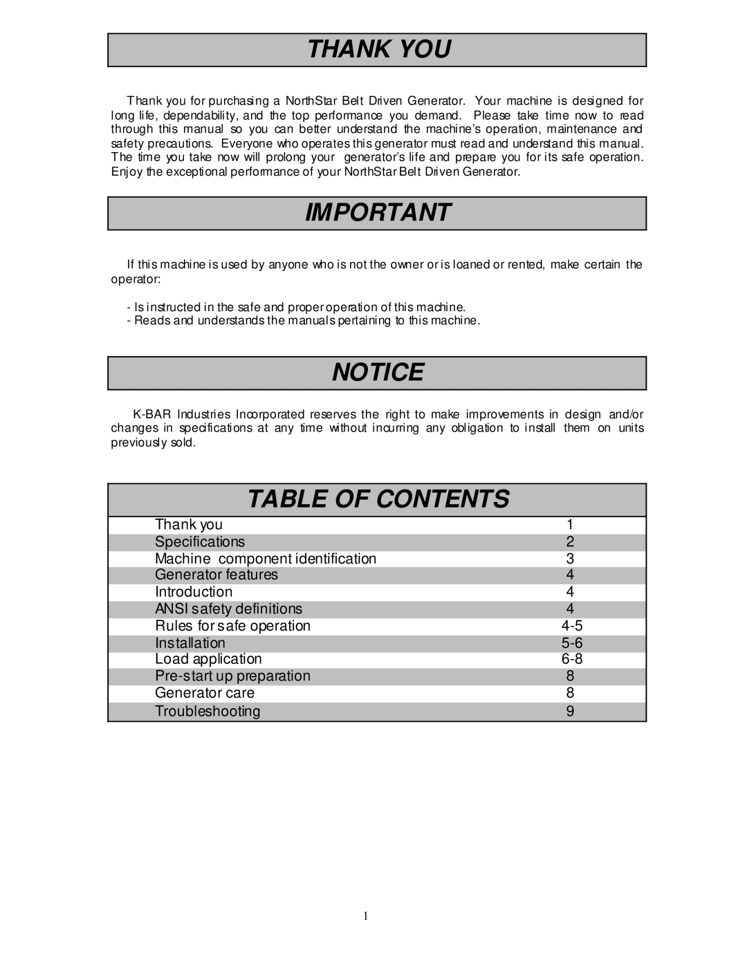 Northern Industrial Tools 10000 BDG owner manual Thank YOU, Table of Contents 