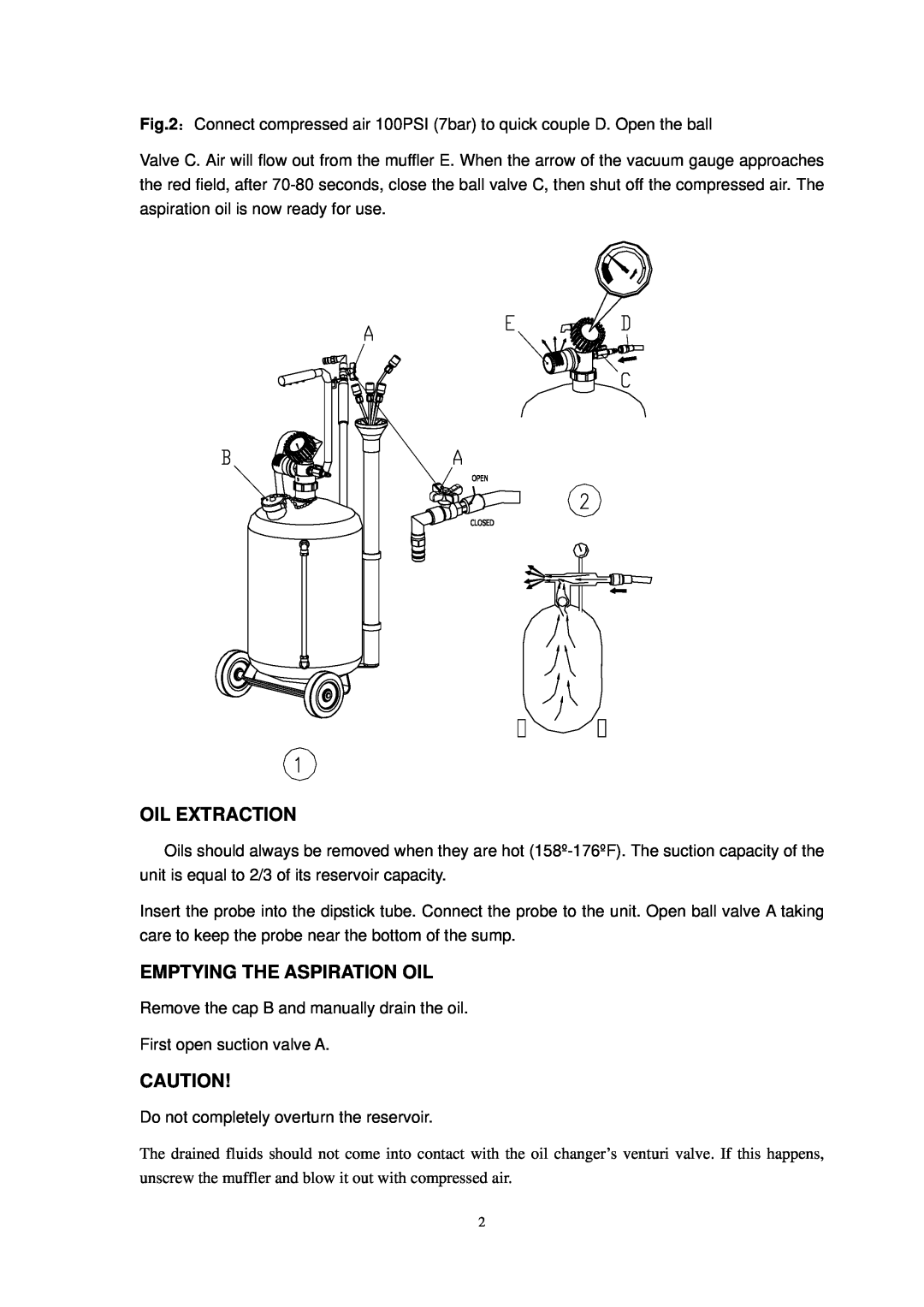Northern Industrial Tools 109088 user manual Oil Extraction, Emptying The Aspiration Oil 