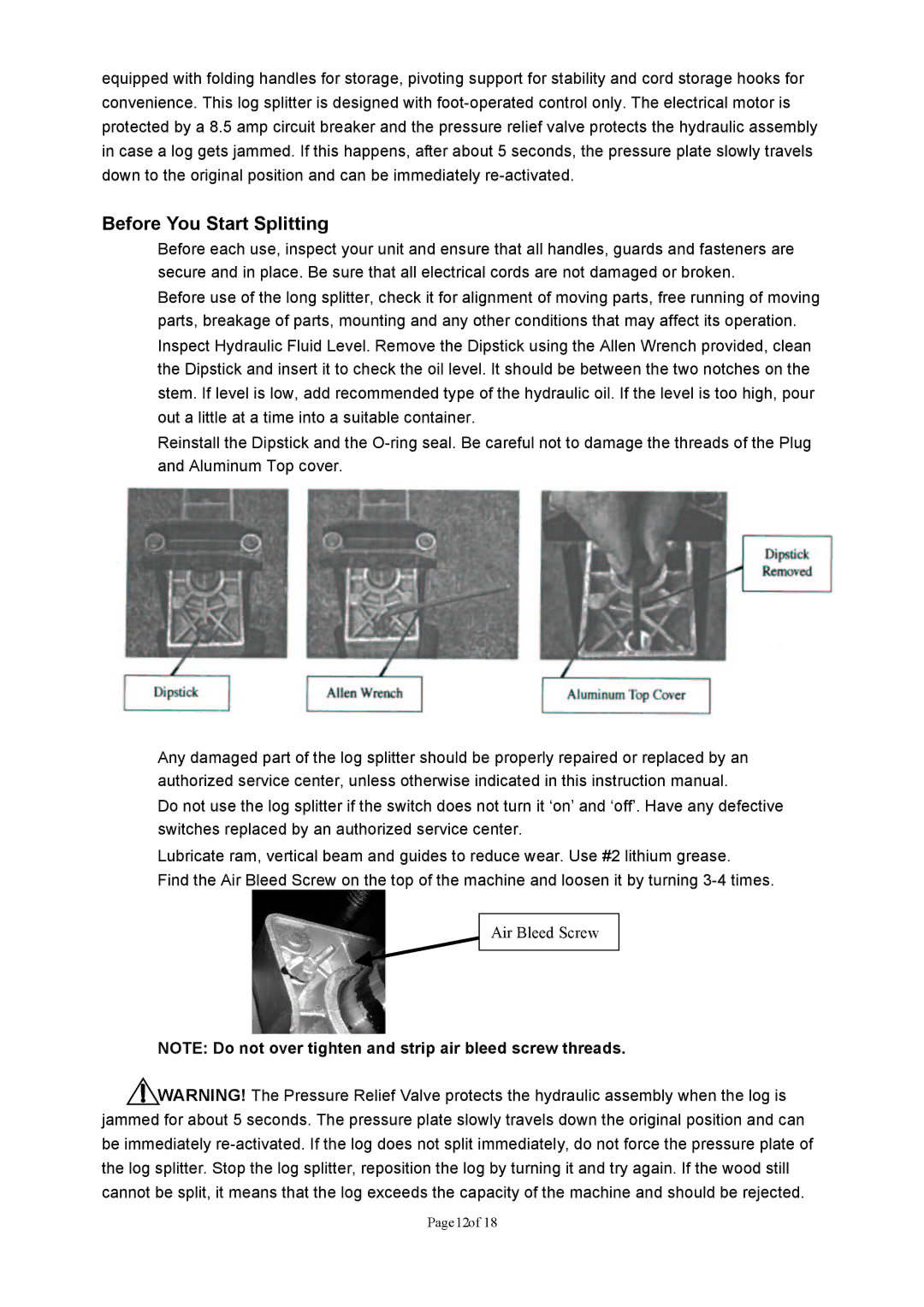 Northern Industrial Tools 1187 owner manual Before You Start Splitting 