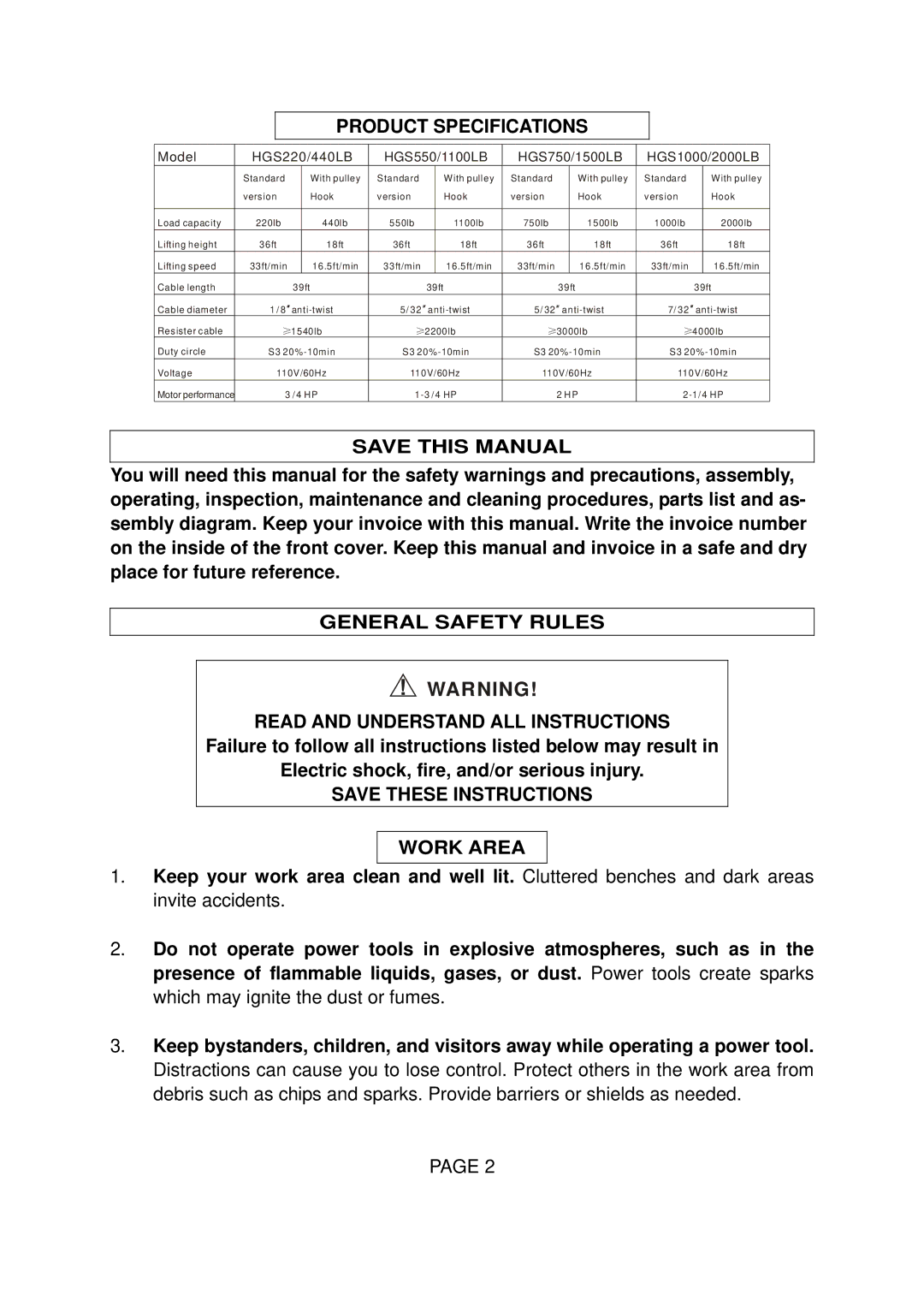 Northern Industrial Tools 142260, 142262, 14230 operating instructions Product Specifications 