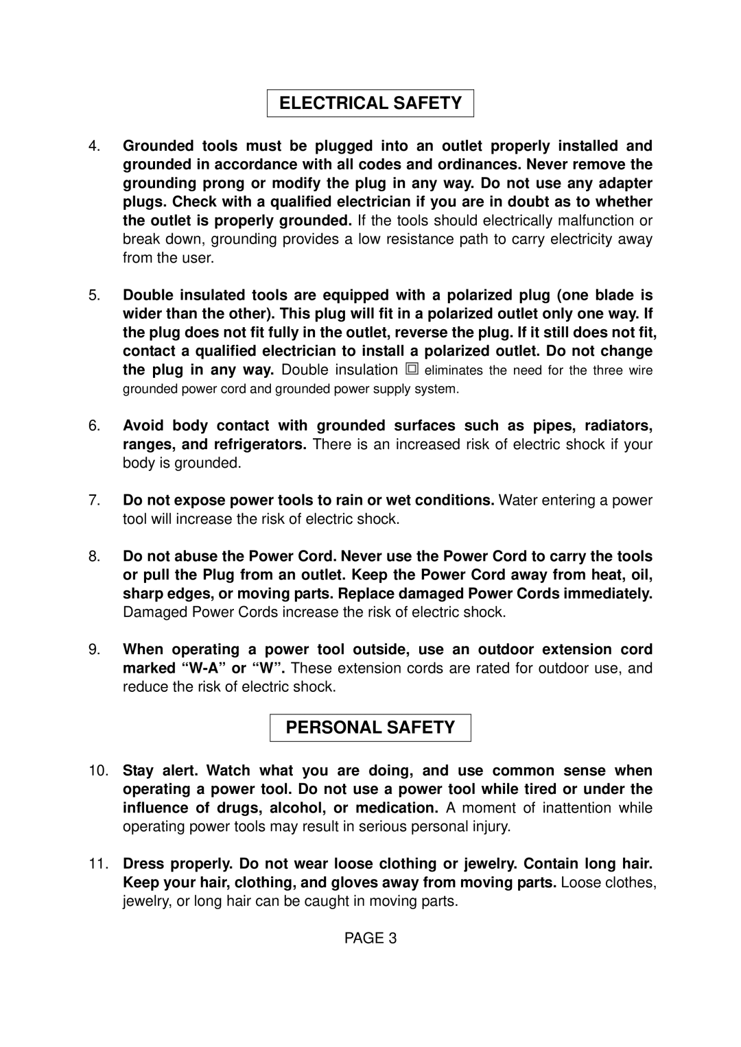 Northern Industrial Tools 142262, 14230, 142260 operating instructions Electrical Safety, Personal Safety 