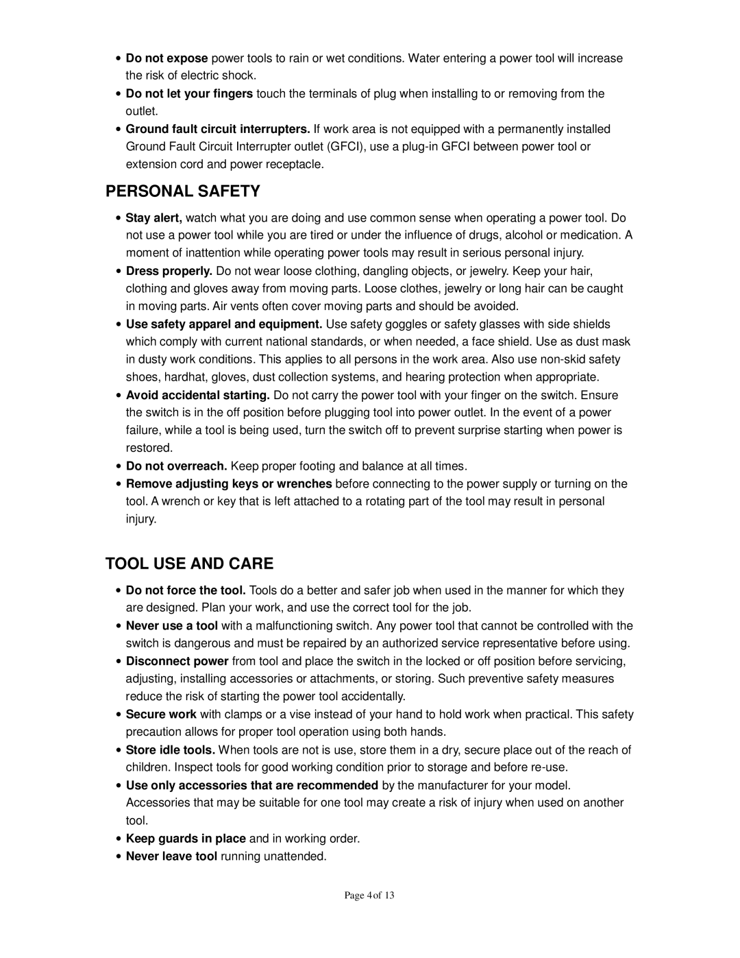 Northern Industrial Tools 142264 owner manual Personal Safety, Tool USE and Care 