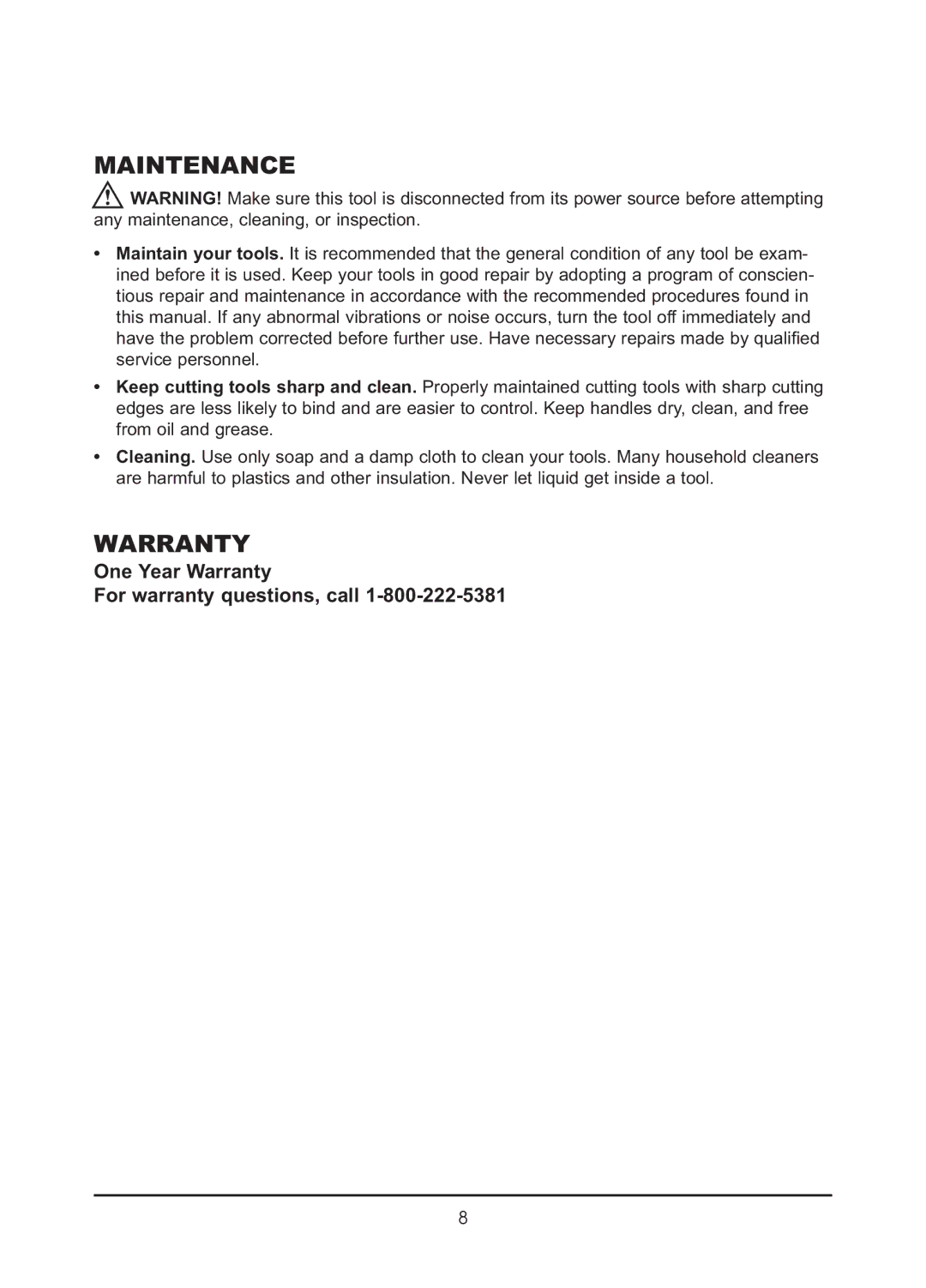 Northern Industrial Tools 143388 owner manual Maintenance, Warranty 