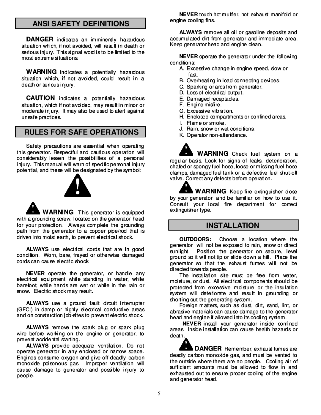 Northern Industrial Tools 15000 PPG owner manual Ansi Safety Definitions, Rules For Safe Operations, Installation 