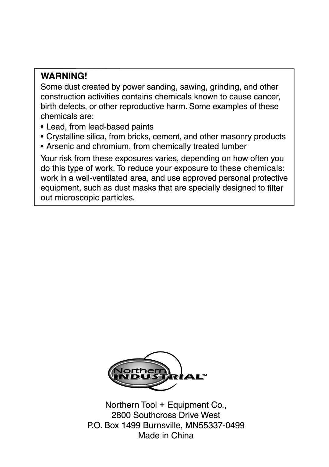 Northern Industrial Tools 150611 manual 