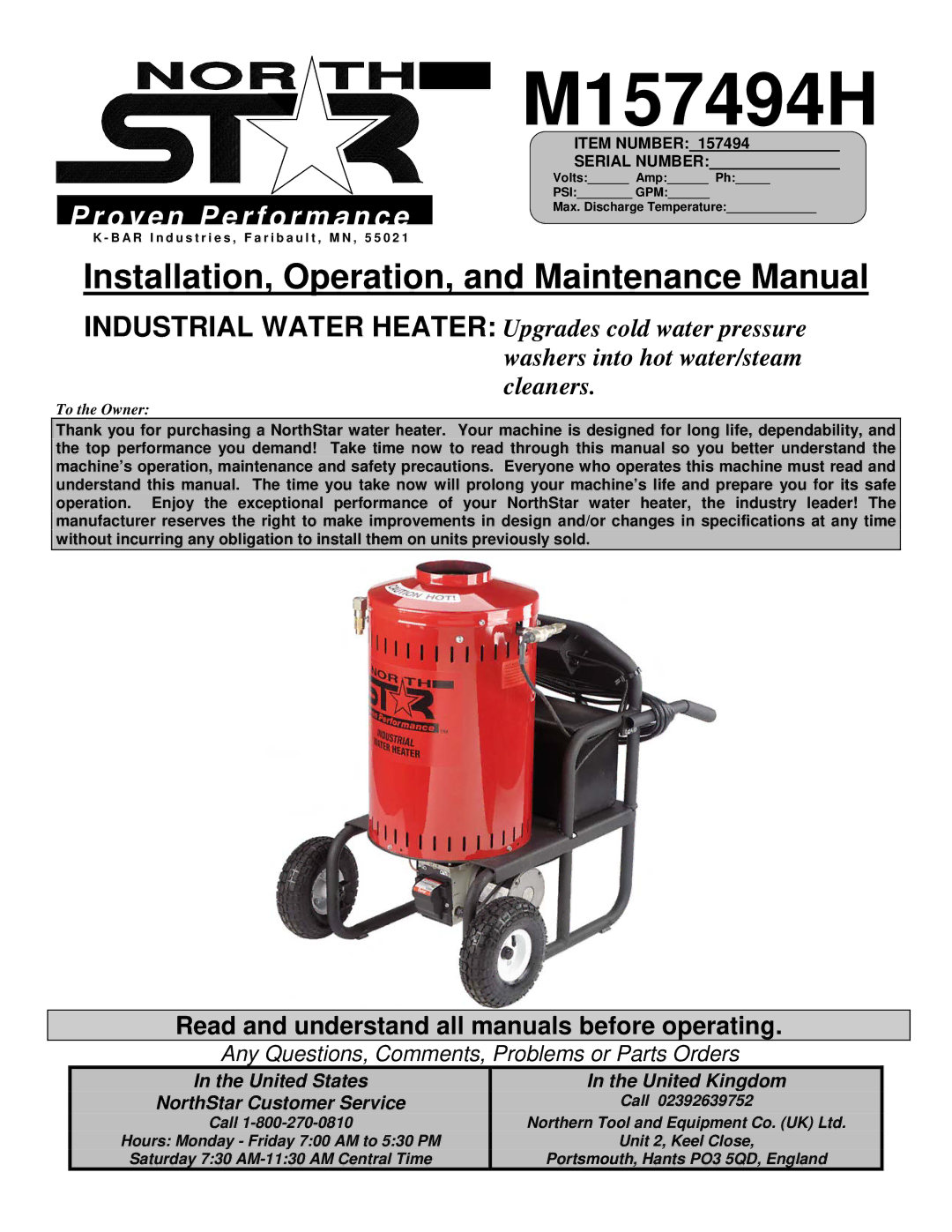 Northern Industrial Tools specifications M157494H 